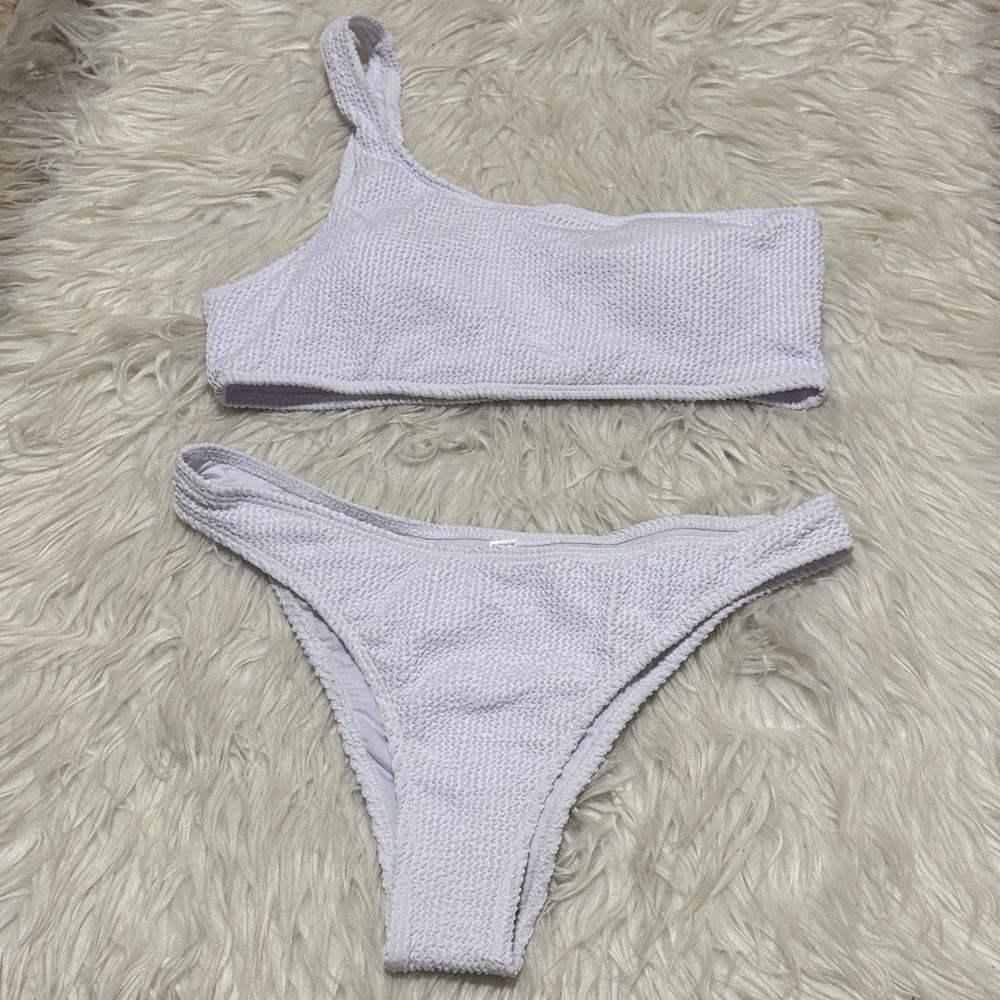 NWOT Yimisan Off White Textured One Shoulder 2 Piece Swim Suit Size L